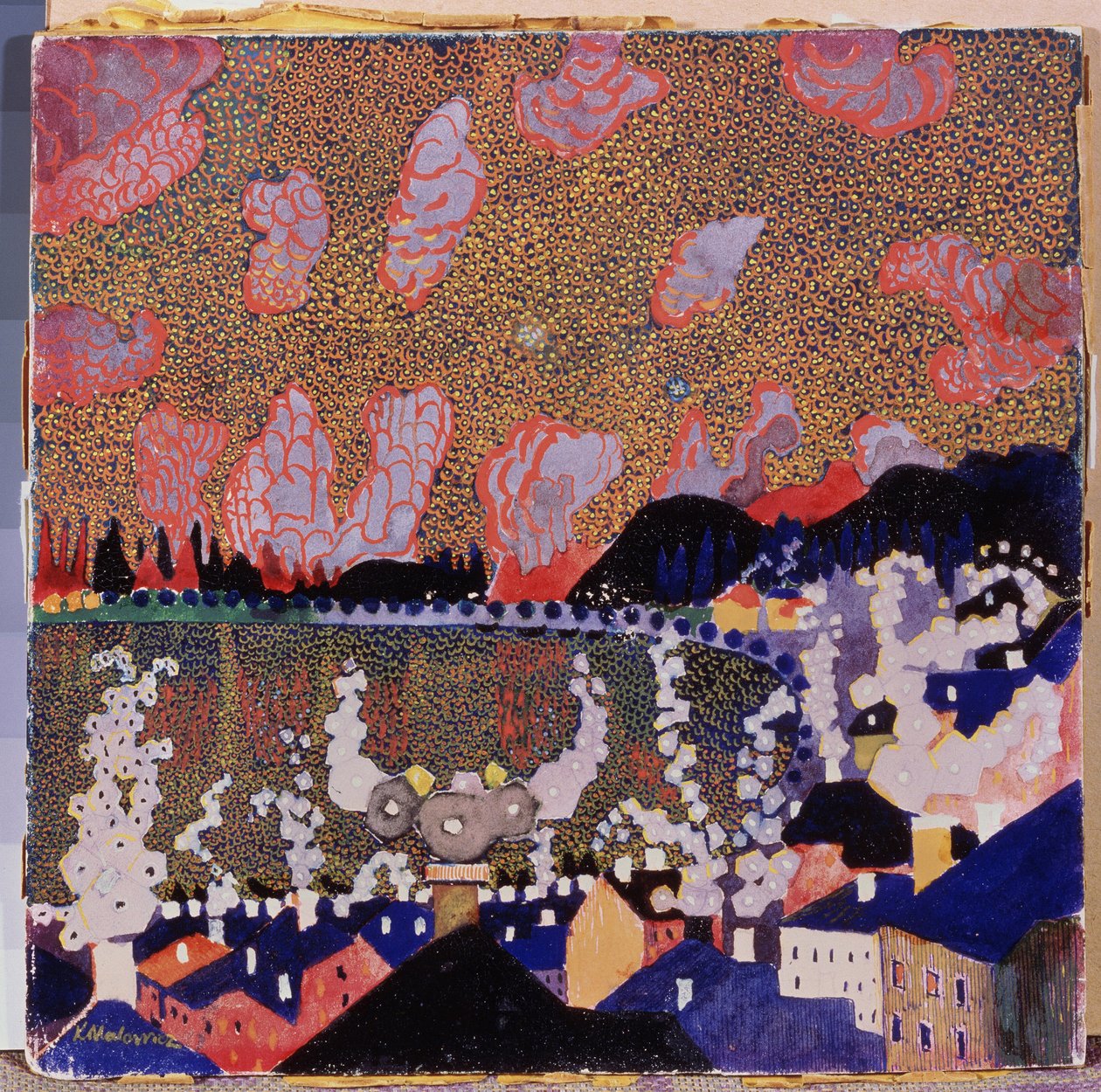 Petite ville (Pequena Cidade). Peinture de Kasimir Severinovich Malevitch (Malevich, Malevic) (1878-1935), huile sur carton de Kazimir Severinovich Malevich