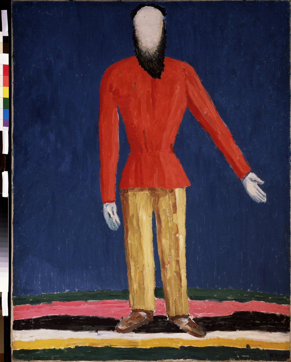Um Camponês (Um Camponês). Representação de um homem barbudo de camisa vermelha). Pintura de Kasimir Severinovich Malevich (Malevich, Malevic) (1878-1935), óleo sobre tela de Kazimir Severinovich Malevich