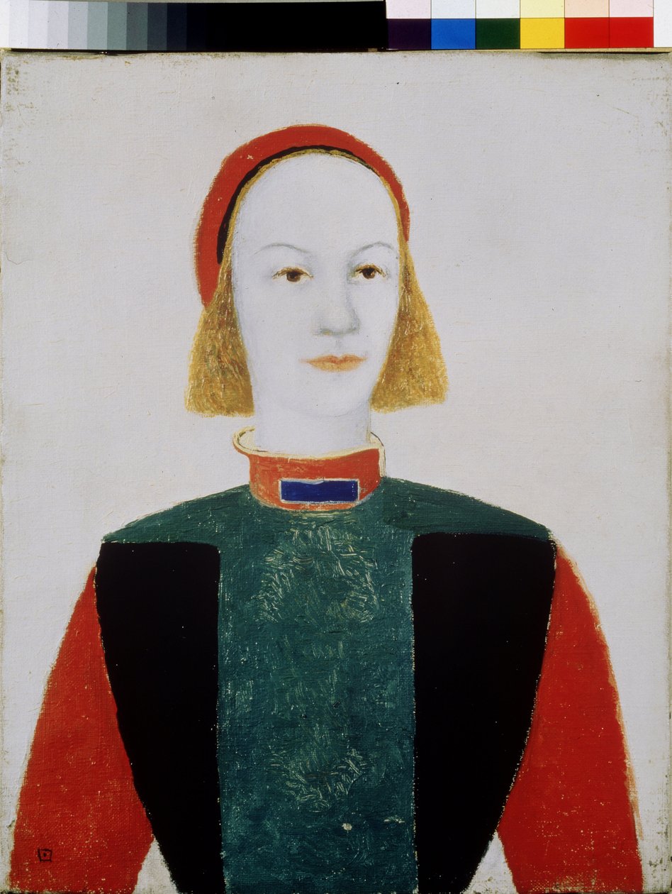 Uma rapariga. Pintura de Kasimir Severinovich Malevich (Malevich, Malevic) (1878-1935), óleo sobre tela 1932. Arte russa, avant garde, século XX, suprematismo. Museu Estatal Russo, São Petersburgo de Kazimir Severinovich Malevich