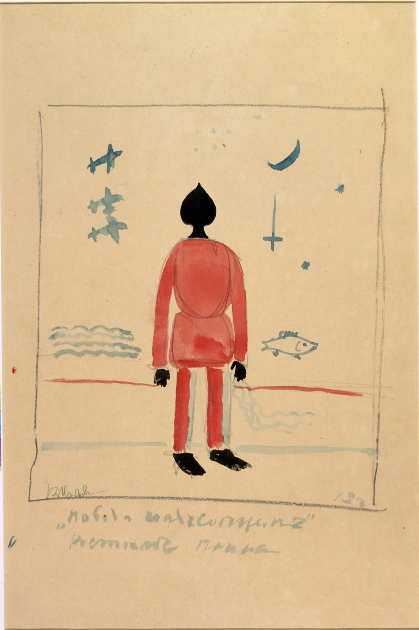 Ilustração "Guerreiro" para uma fantasia para a Ópera a Vitória ao Sol de Alexei Kroutchenykh (1886-1968) de Kazimir Severinovich Malevich