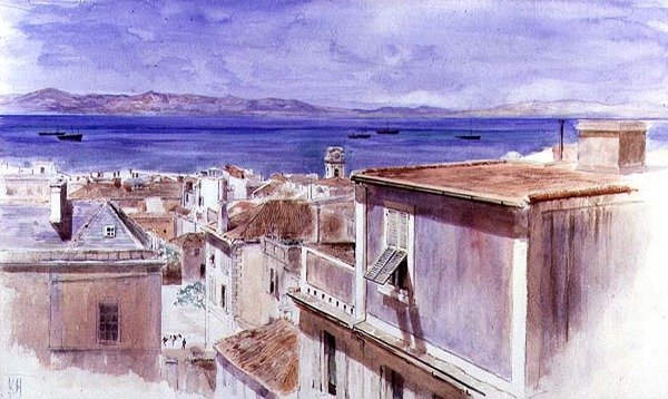 Gibraltar com a costa de Espanha além (aguarela) de Keeley Halswelle