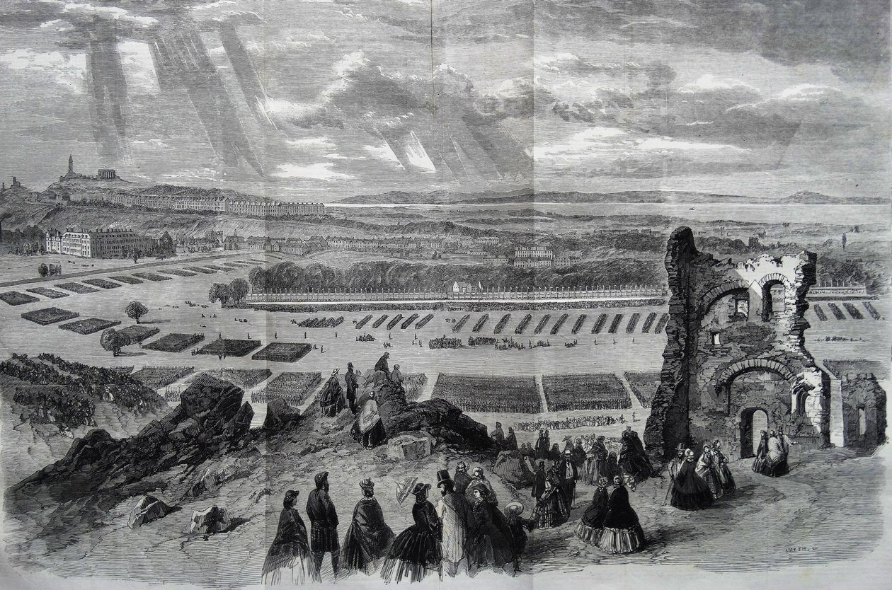 A revisão por sua Majestade dos Voluntários do Rifle, 1860 de Keeley Halswelle