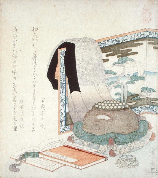 Uma tela com um casaco de pele, c.1825-30 (impressão em xilogravura a cores) de Keisai Eisen