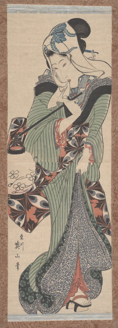 Mulher, com, lanterna de Keisai Eisen