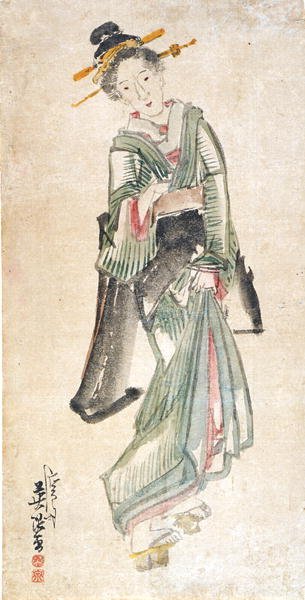 Geisha (tinta e cor sobre papel) de Keisai Eisen