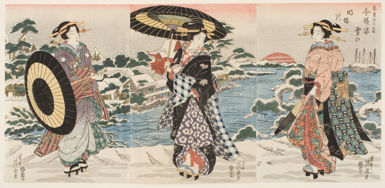 Figuras modernas ao amanhecer num dia de neve (Imayō sugata yuki no akebono) de Keisai (1790 1848) Eisen