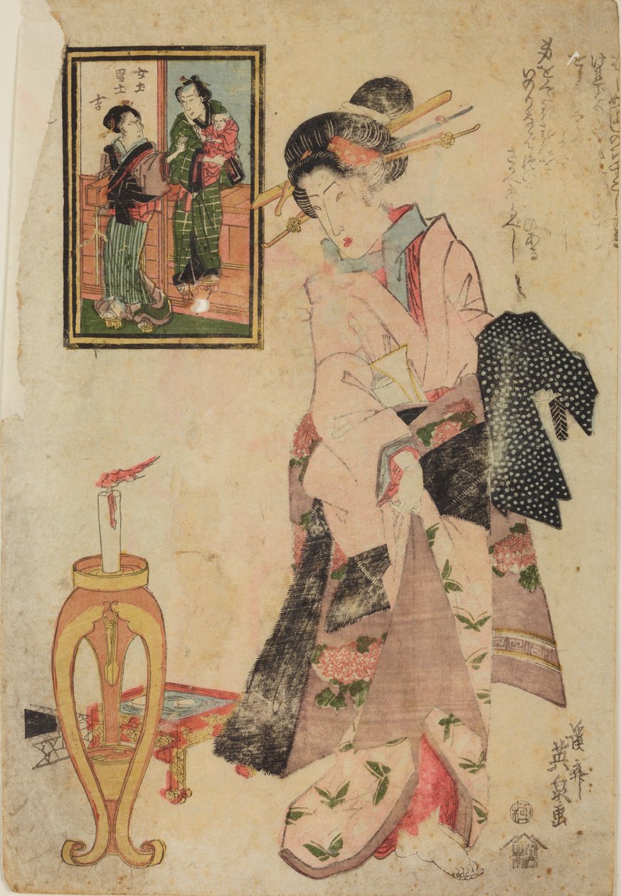 Mulher junto a um castiçal com uma vela acesa de Keisai Eisen