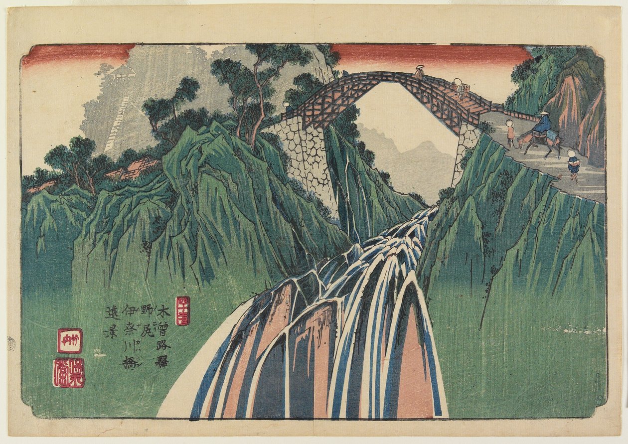 No. 41, Nojiri: Vista distante da ponte do rio Ina, 1835-38 de Keisai Eisen