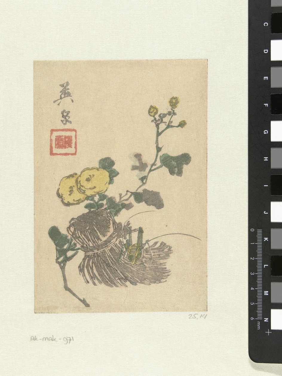 Gafanhoto e flores de Keisai Eisen