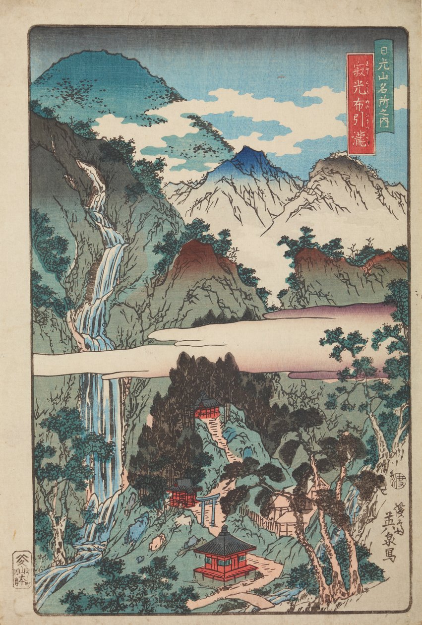 Cascatas de Nunobiki em Nikkozan - Yakko Nunobiki, da série: Vistas famosas de Nikkozan de Keisai Eisen