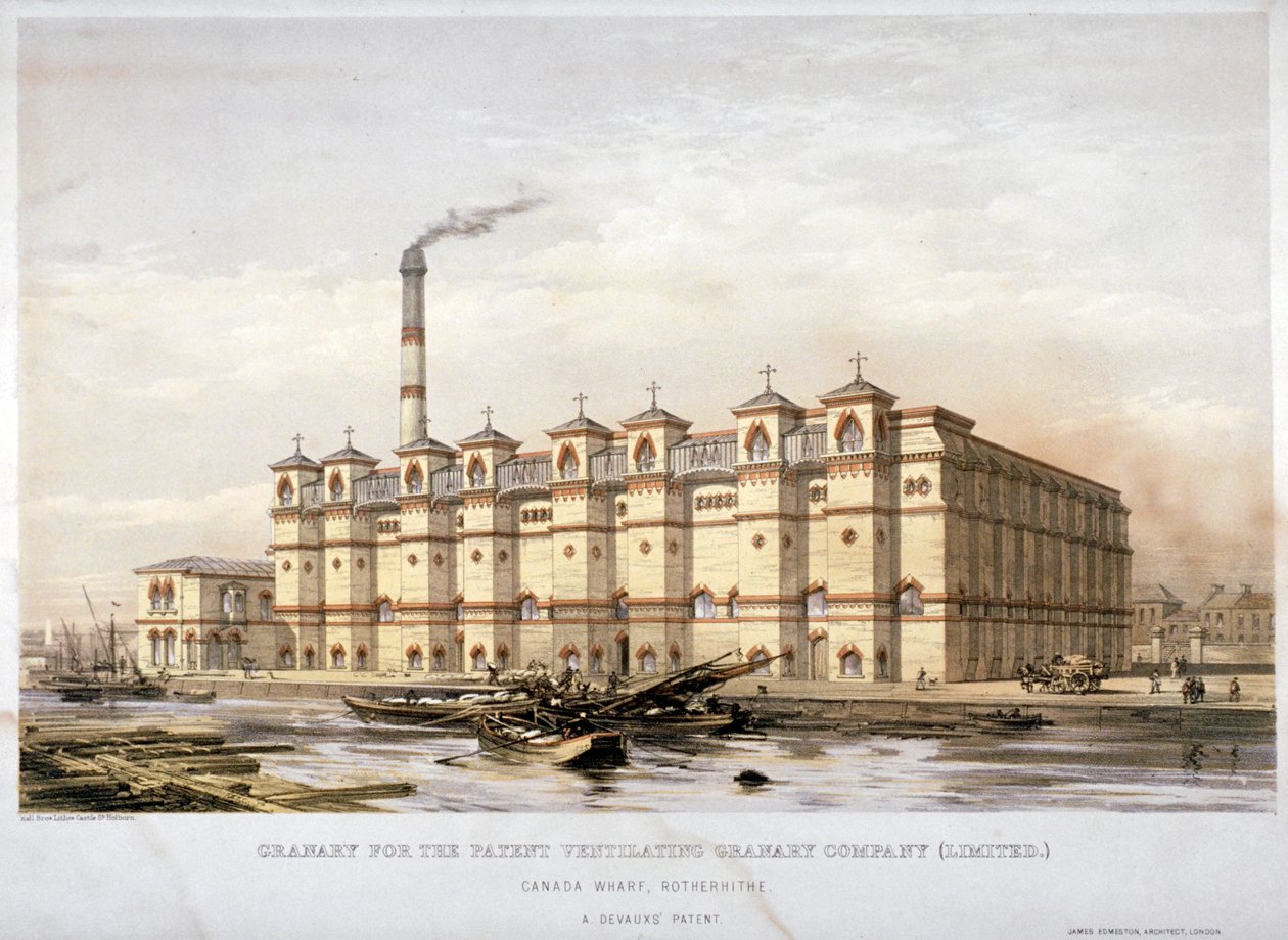 Granary on Canada Wharf, Rotherhithe, Londres, c1860 de Kell Brothers