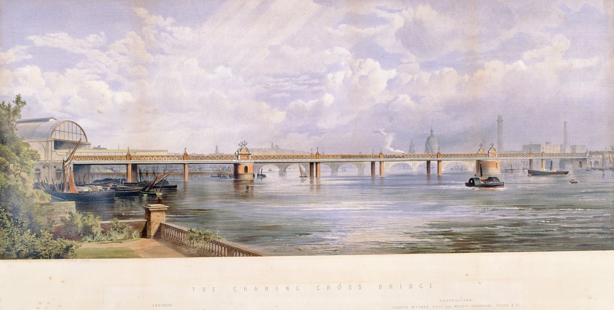 Hungerford Bridge, Charing Cross, Londres, 1863 de Kell Brothers
