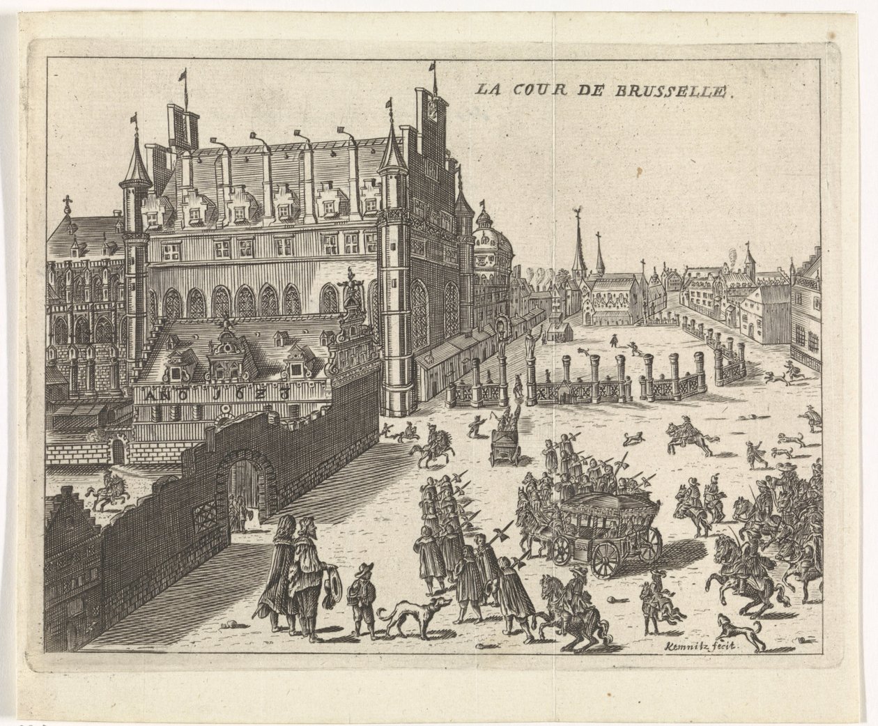 Vista da corte de Bruxelas, 1673. La cour de Brusselle (título no objeto) de Kemnitz