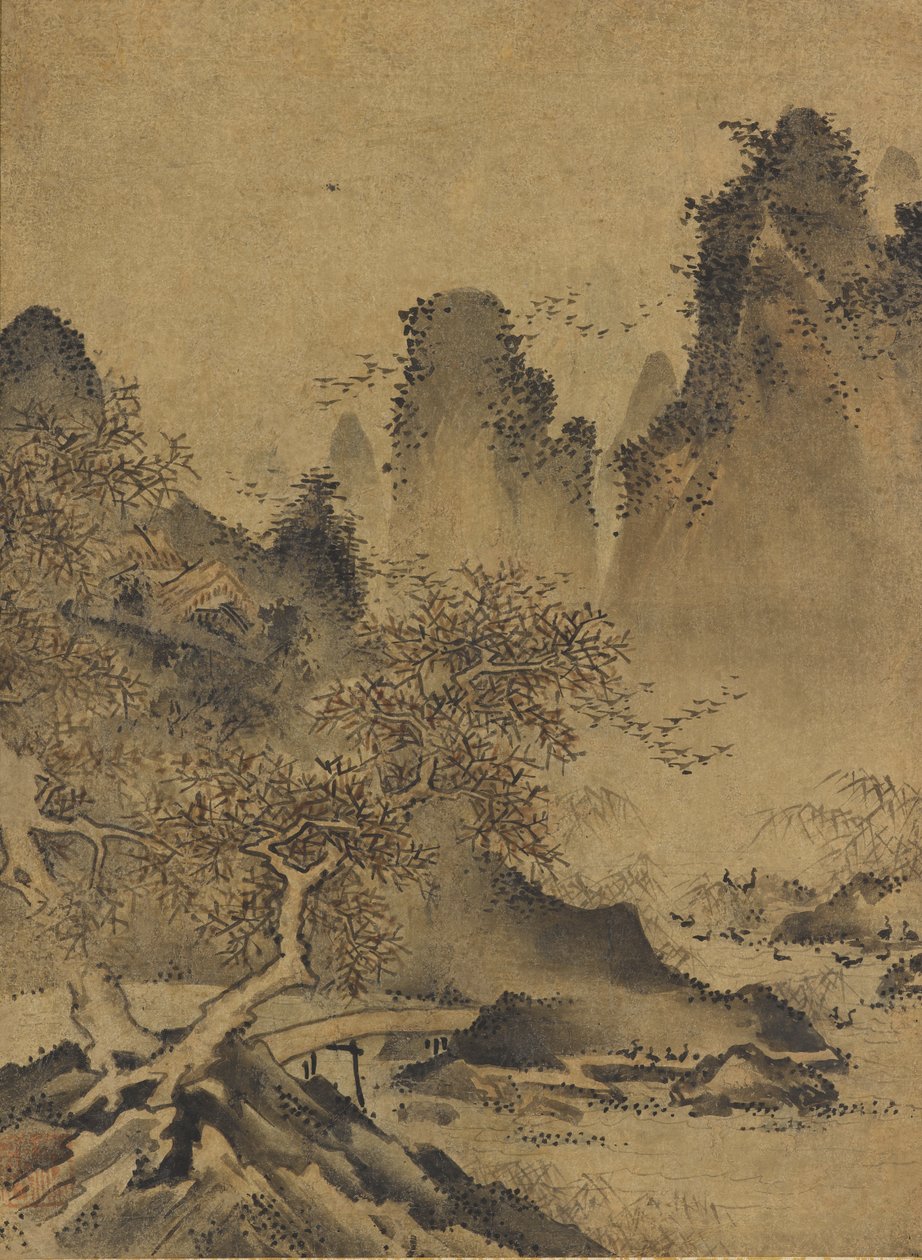 Paisagem: montanhas, riacho e ponte, finais do século XV - início do século XVI. de Kenkō Shōkei