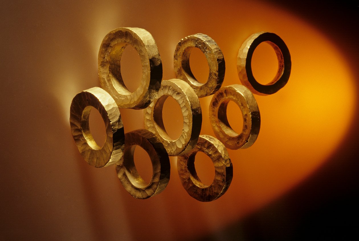 Lingotes de ouro de Nahal Qanah, possivelmente do comércio com o Egipto, Museu de Israel, Chalcolit... de Kenneth Garrett