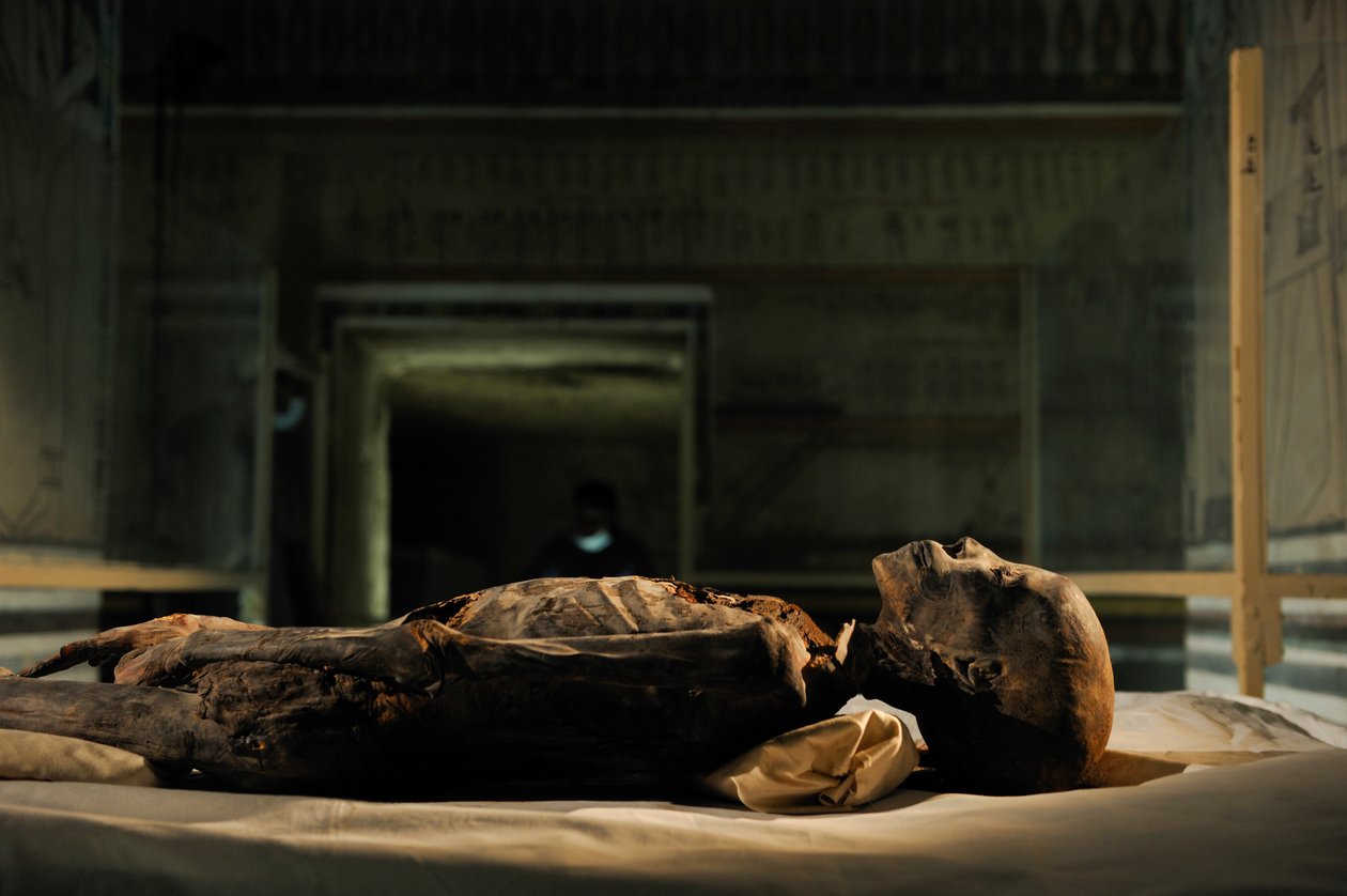 mm7864; 18a Dinastia; Novo Reino; Egipto; ADN; Amostra; Múmia, múmia desconhecida, 2005 (foto) de Kenneth Garrett