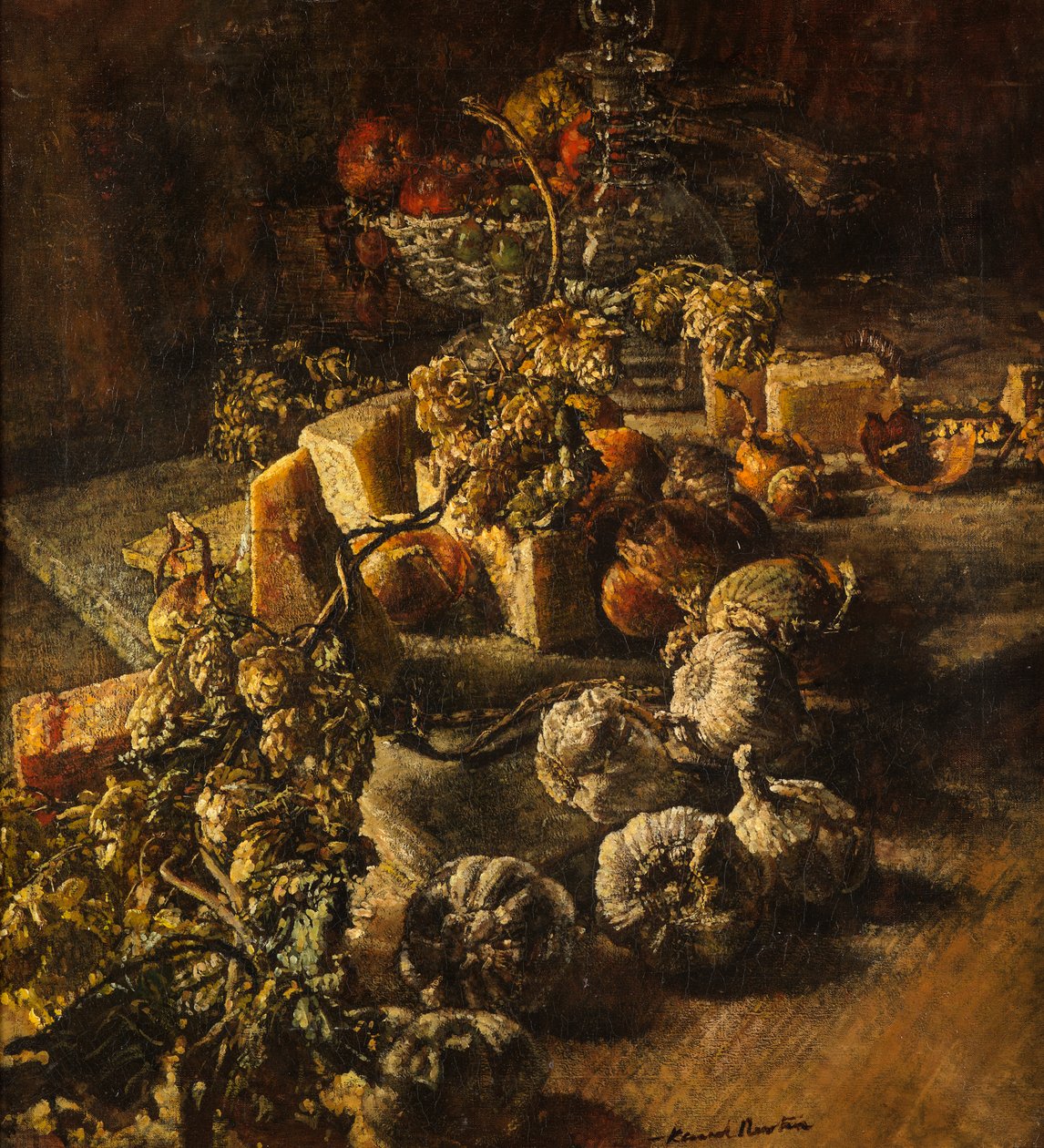 Queijo e alho (óleo sobre tela) de Kenneth Newton