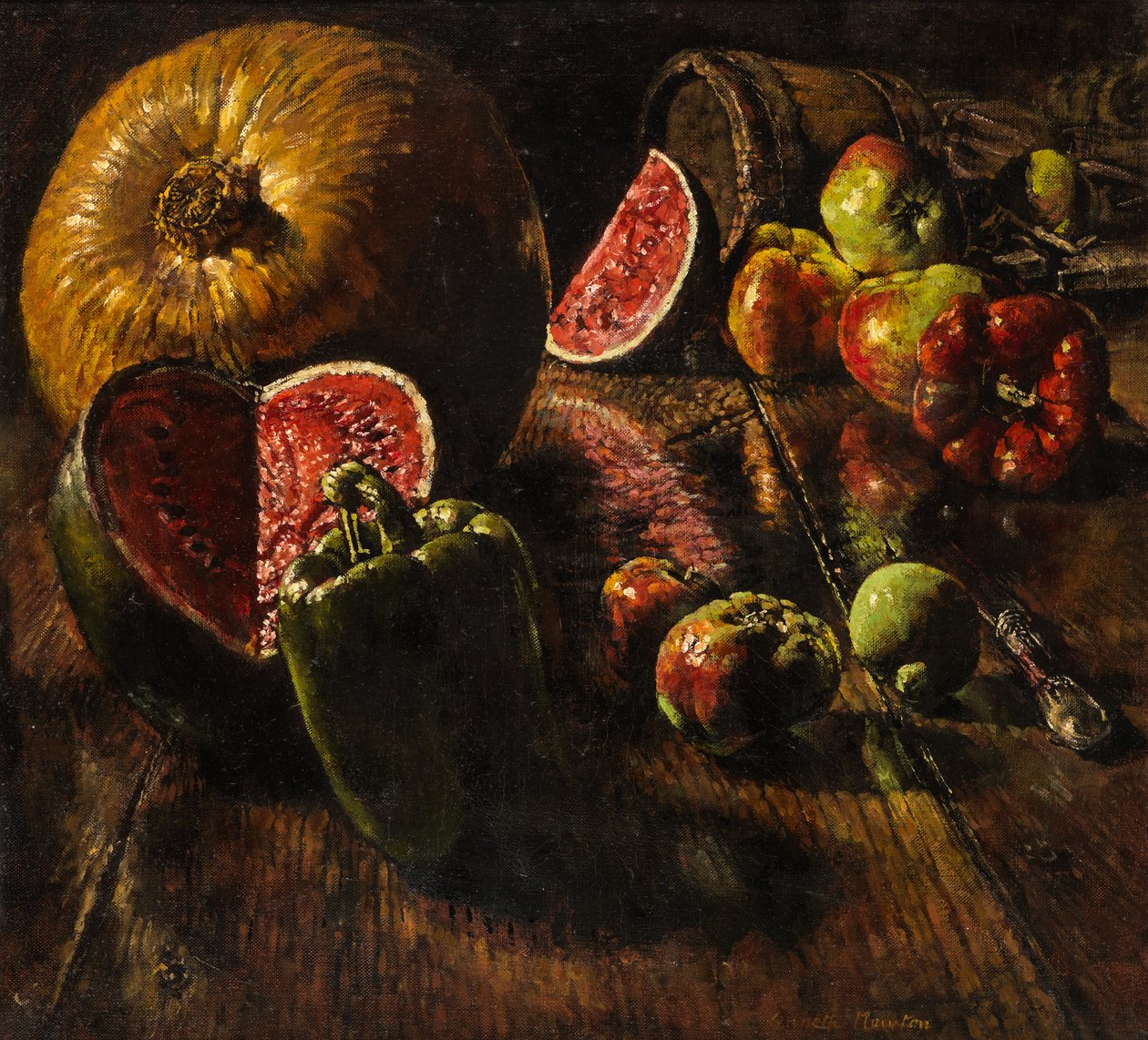 Corte de melão e abóbora (óleo sobre tela) de Kenneth Newton