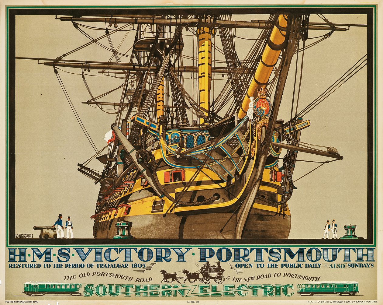 HMS Victory, Portsmouth, pôster anunciando Southern Electric Railways (litografia colorida) de Kenneth Shoesmith