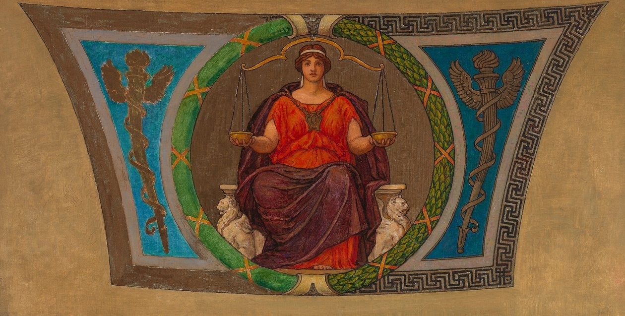 Esboço para mosaico, Capital do Estado do Wisconsin, "Justiça" de Kenyon Cox