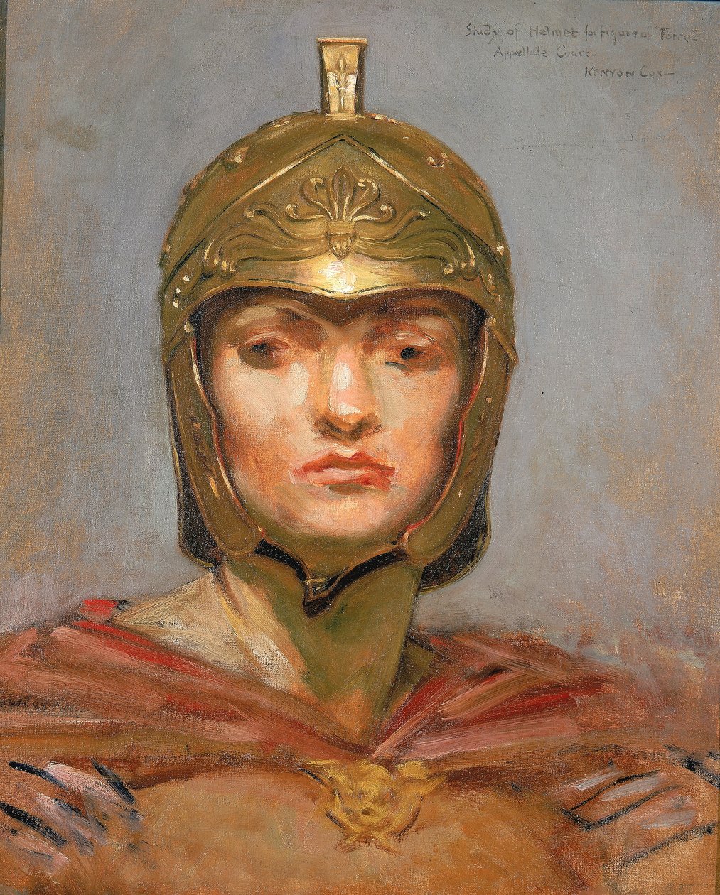 Estudo para o mural do edifício do Tribunal de Recurso, Nova Iorque; "Lei do Estatuto", capacete para a figura da "Força" de Kenyon Cox