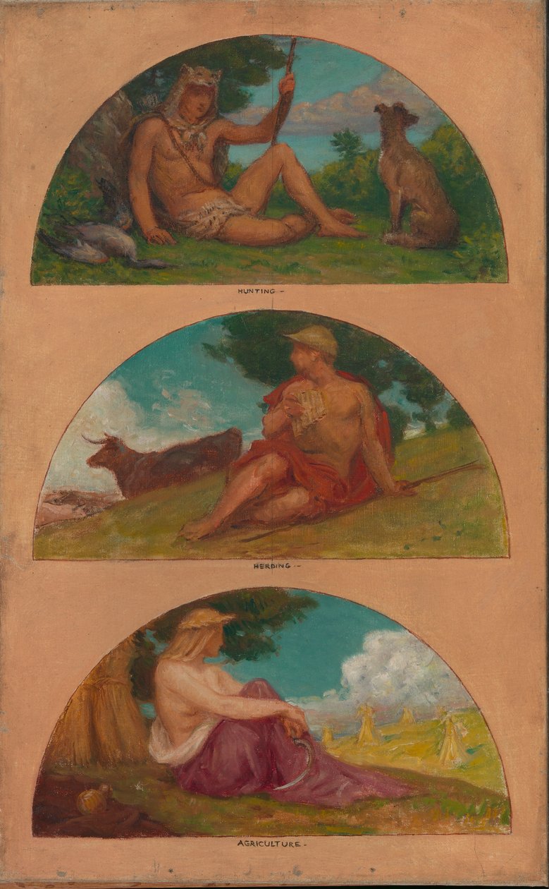 O Progresso da Civilização: Caça, Pastoreio, Agricultura..., 1905-1906. de Kenyon Cox