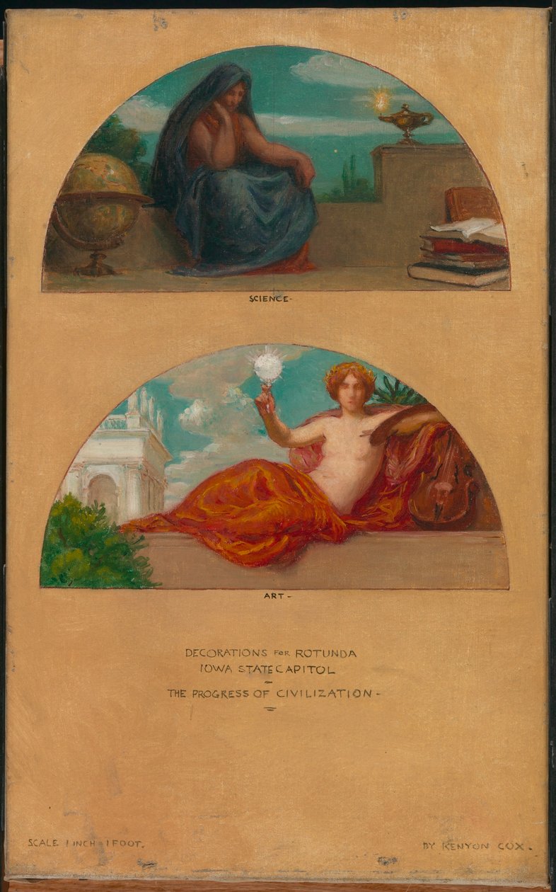 O progresso da civilização: Ciência e Arte (estudo mural, Capitólio do Estado, Des Moines, Iowa) de Kenyon Cox