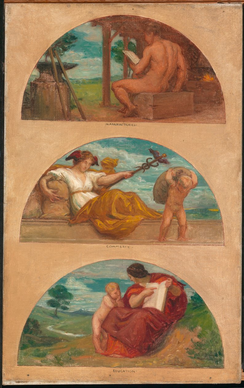 O progresso da civilização: The Forge, Commerce, and Education (estudo mural, Capitólio do Estado, Des Moines, Iowa) de Kenyon Cox