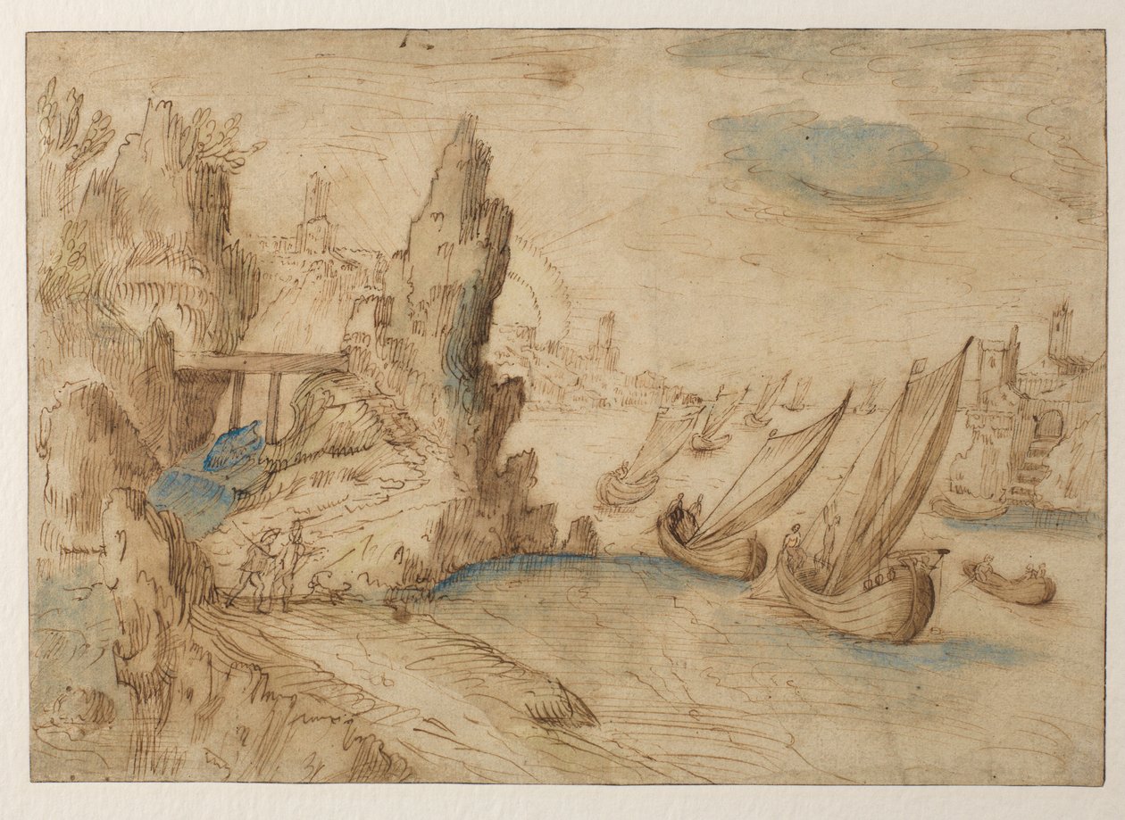 Cena costeira imaginária com navios de pesca, 1575-1633 de Kerstiaen de Keuninck