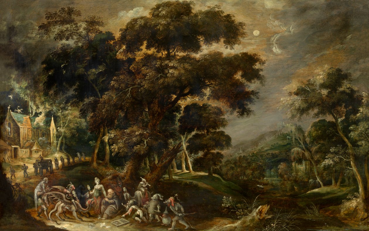 Paisagem com a Tentação de Santo António o Grande do Egipto (óleo sobre painel) de Kerstiaen de Keuninck