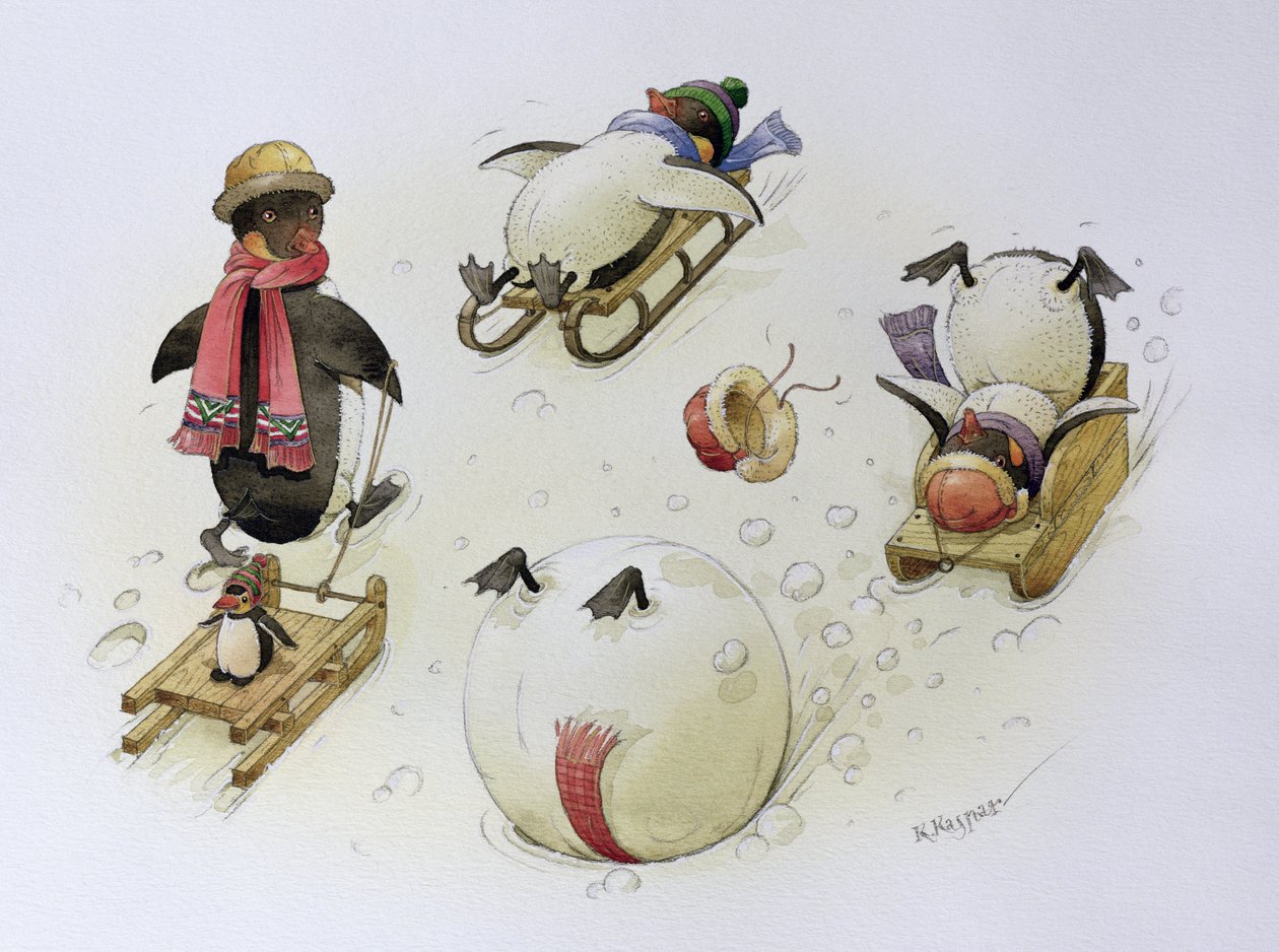 Penguins Sledging, 1999 (wc no papel) de Kestutis Kasparavicius
