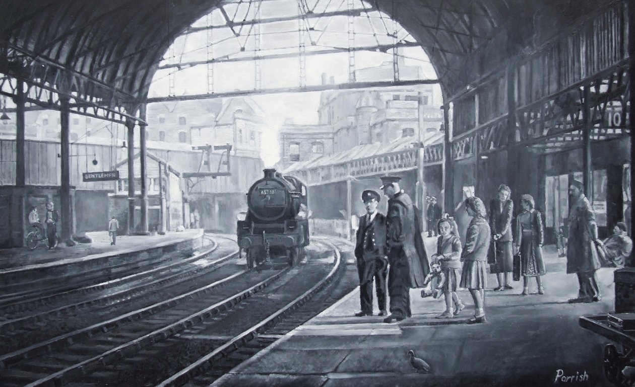 Esperando o trem, 2008 (óleos) de Kevin Guild of Railway Artist Parrish
