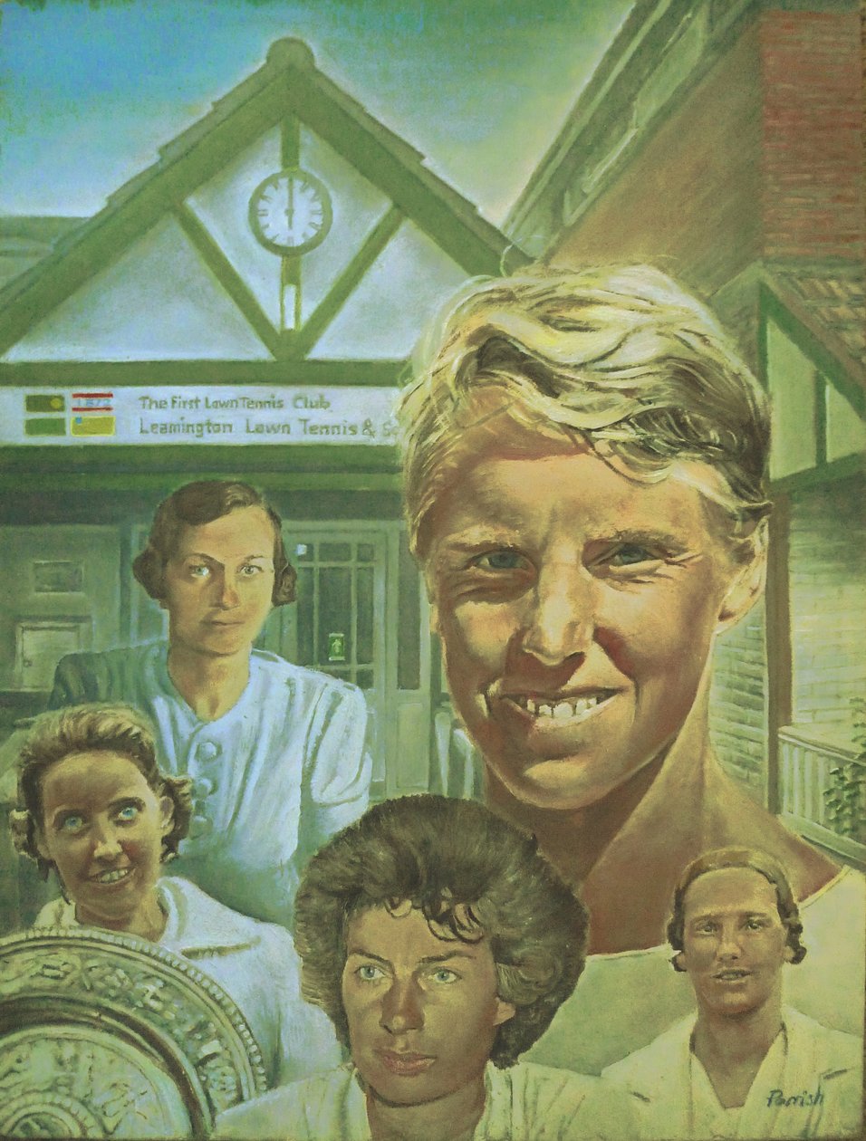 Campeãs britânicas de Wimbledon visitam o Leamington Lawn Tennis Club (pintura) de Kevin Parrish