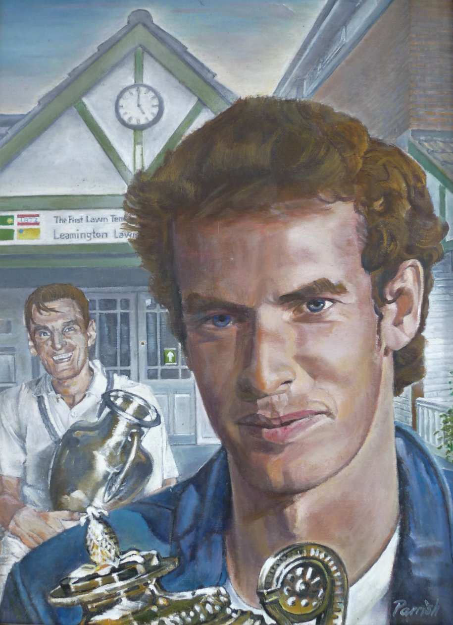 Os campeões masculinos de Wimbledon visitam o Leamington Lawn Tennis and Squash Club (pintura) de Kevin Parrish