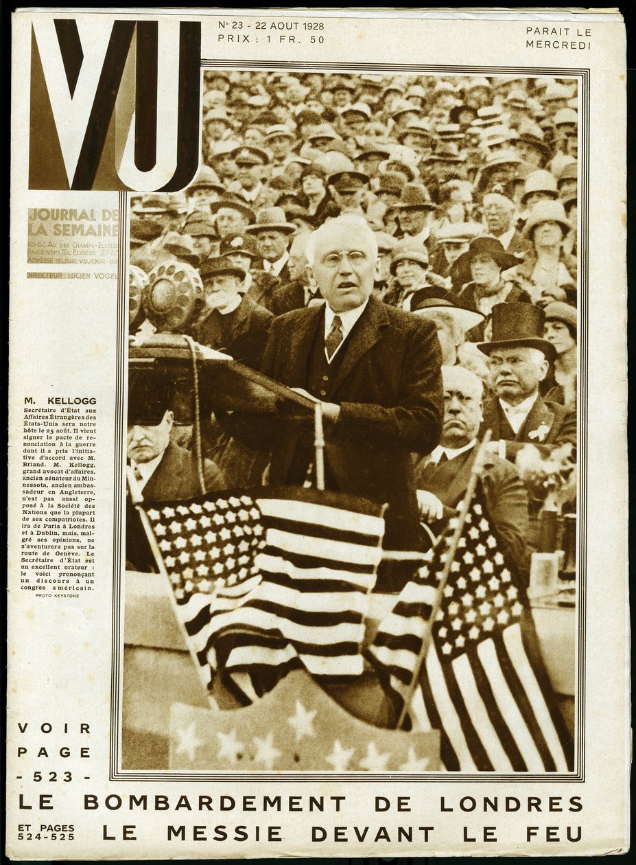 Retrato de Frank Billings Kellogg (1856-1937), político americano, senador do Minnesota e secretário de Estado de 1925 a 1929, e Prêmio Nobel da Paz em 1929, durante discurso em um congresso americano. Keystone fotografia, para a capa da VU semanal de Keystone View Company