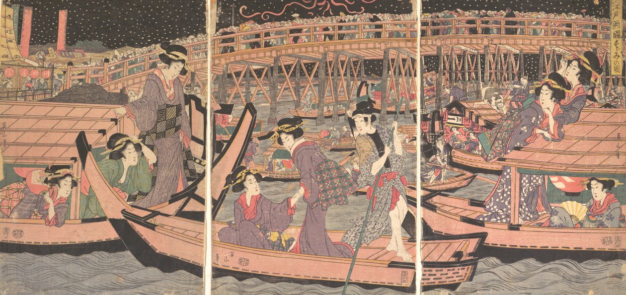 Refrescando-se em Ryogoku em Edo, início de meados do século 19 de Kikugawa Eizan