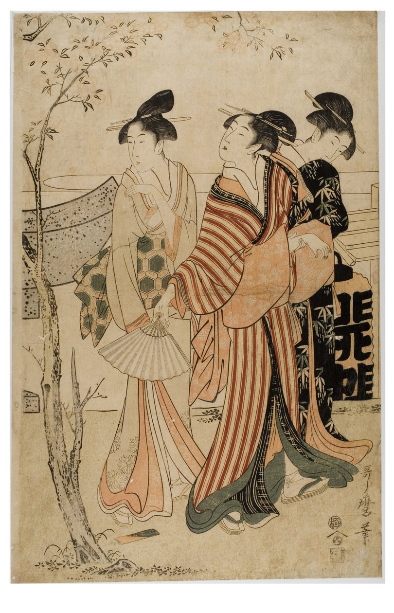 Na Névoa da Primavera uma procissão de flores de Kikugawa Eizen