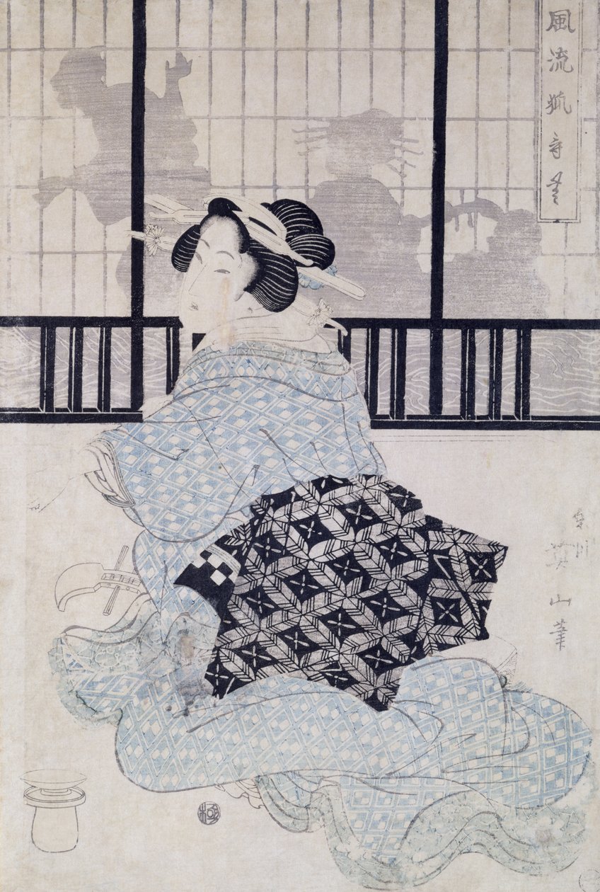 Um Courtisan com um Shamisen (impressão em xilogravura a cores) de Kikukawa Eizan