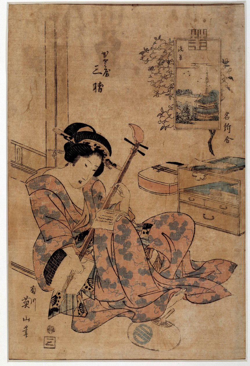 Art japan: músico. Gravuras de Eizan Kikugawa (1787-1867) Século XVIII Rennes, Musee des Beaux Arts de Kikukawa Eizan