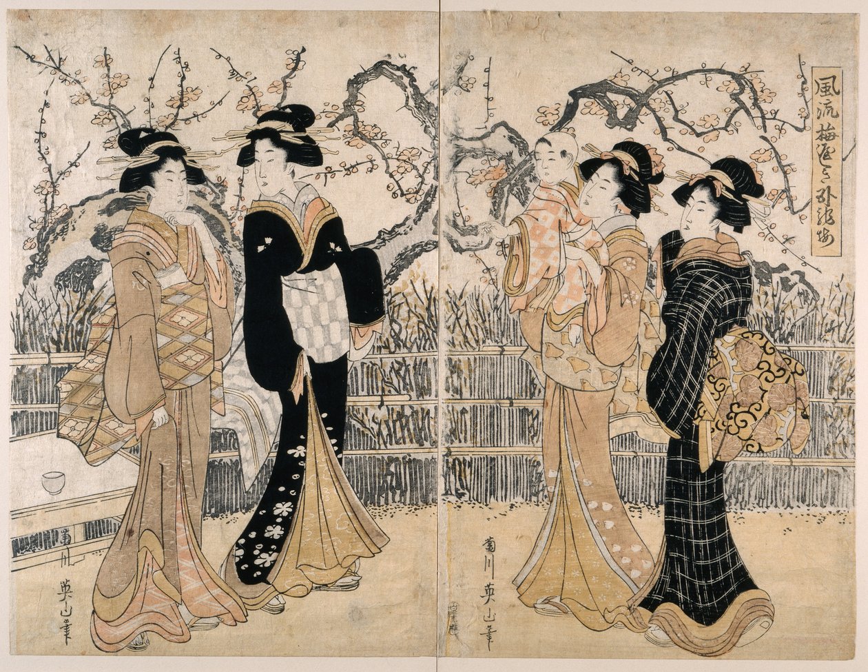 Elegante Jardim de Ameixoeira de Kikukawa Eizan