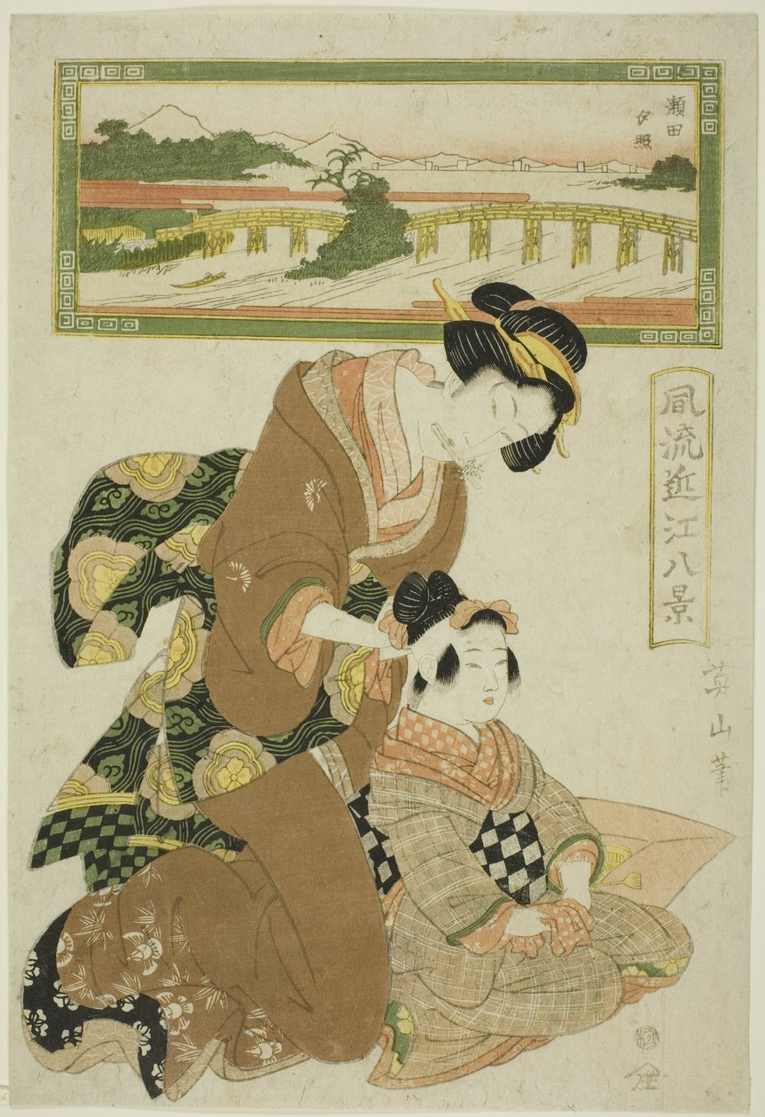Evening Glow at Seta (Seta sekisho), da série "Fashionable Eight Views of Omi (Furyu Omi hakkei)" de Kikukawa Eizan