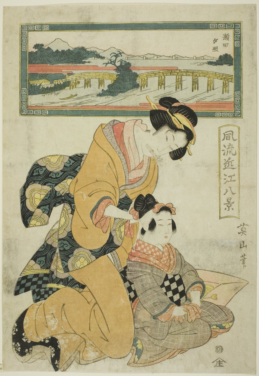 Evening Glow at Seta (Seta sekisho), da série "Fashionable Eight Views of Omi (Furyu Omi hakkei)" de Kikukawa Eizan