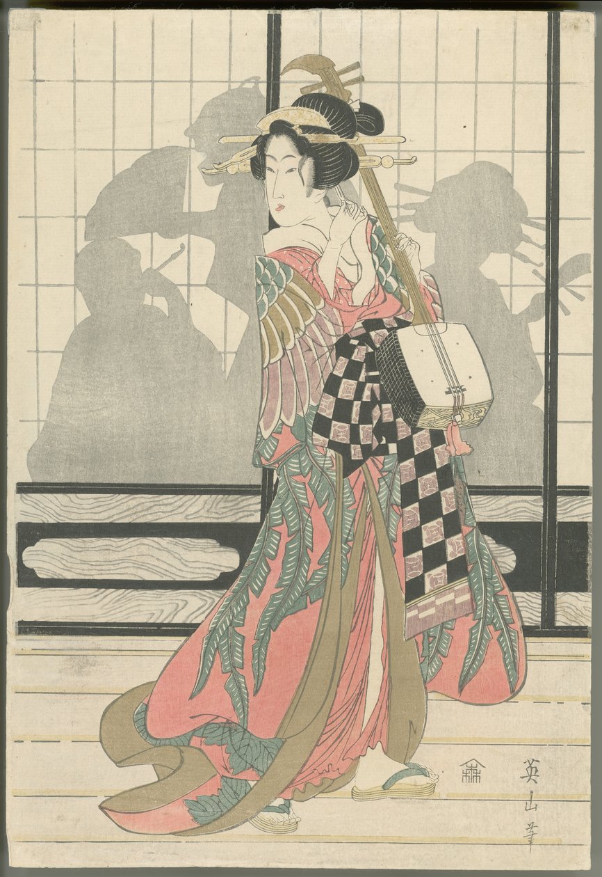 Geisha com shamisen de Kikukawa Eizan