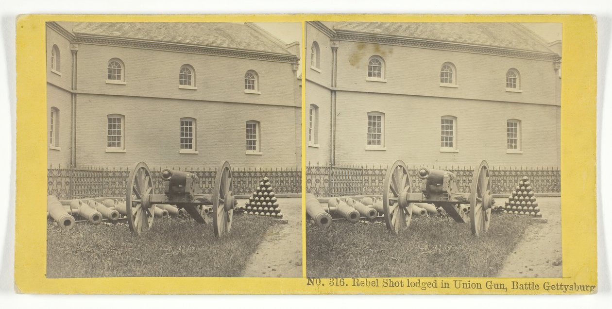 Rebel Shot alojado em Union Gun, Battle Gettysburg, 185575. Criadores: Irmãos Kilburn, BW Kilburn. de Kilburn Brothers, BW Kilburn