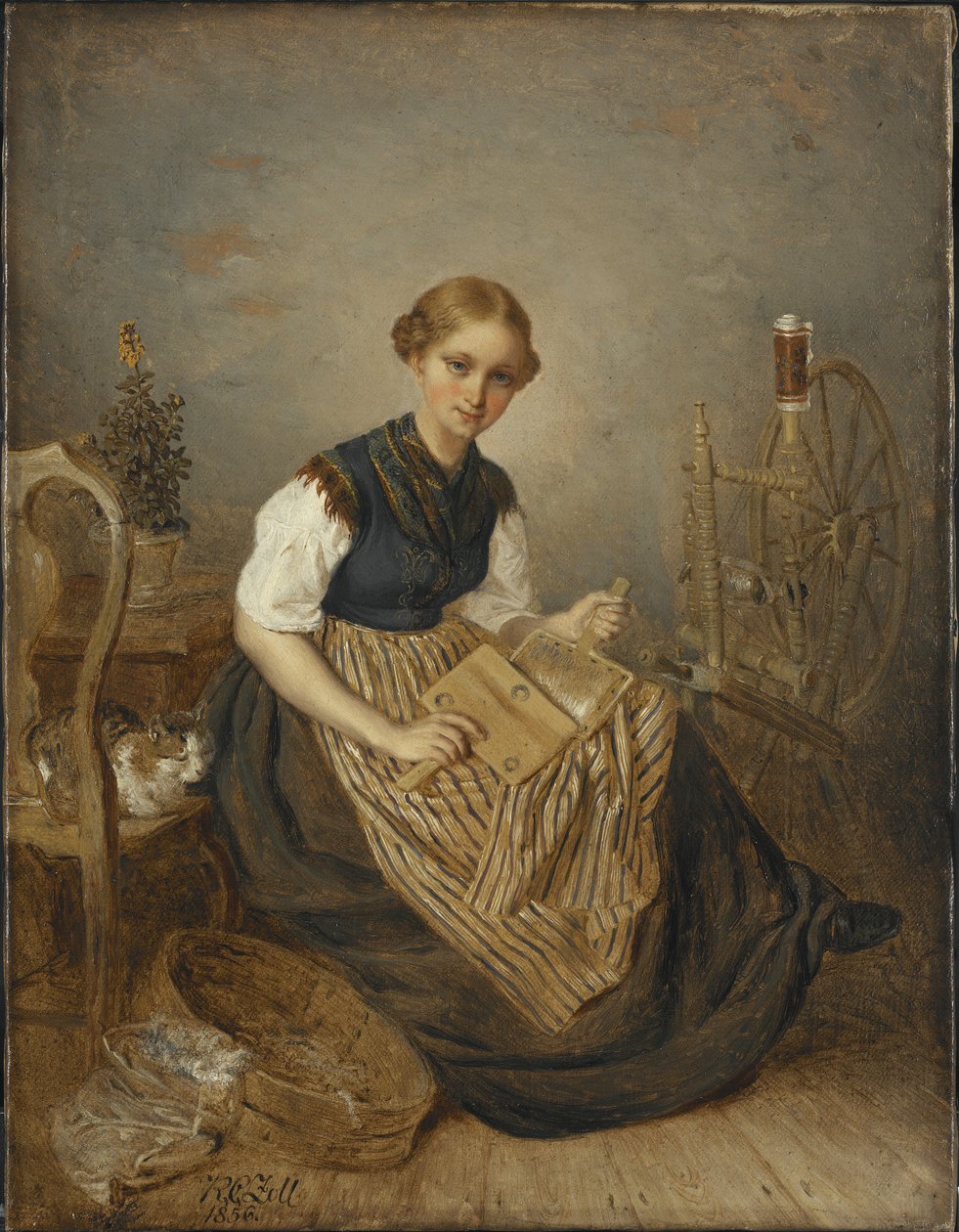 Uma garota cardando, 1856 de Kilian Christoffer Zoll