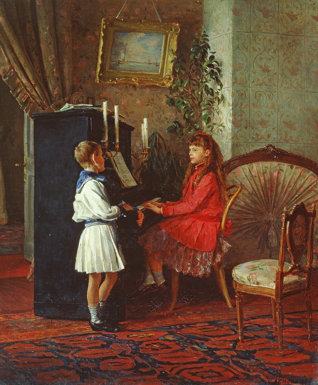 Crianças no piano, 1886 de Kirill Vikentevich Lemokh