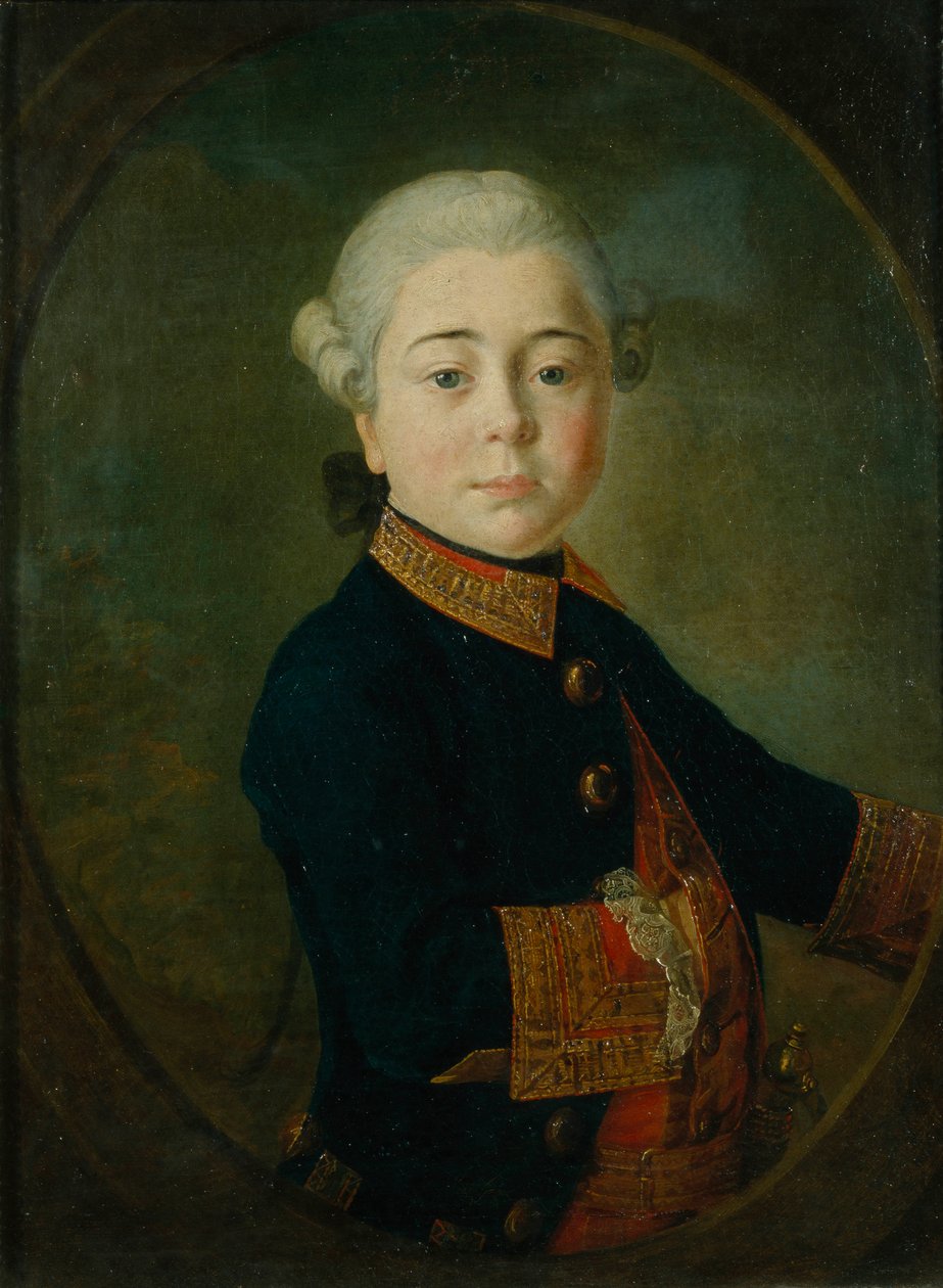 Retrato do Conde Nikolai Dmitrievich Matyushkin com criança, 1763 de Kirill Ivanovich Golovachevsky