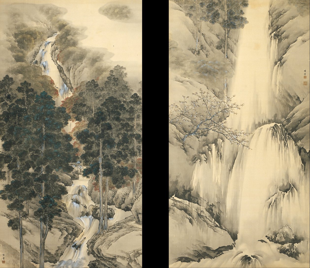 Cachoeira na primavera e no outono de Kishi Chikudo