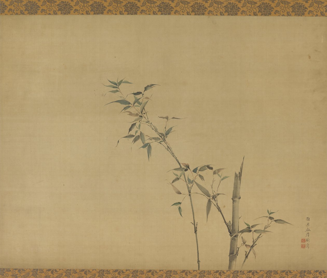 Caules de bambu com ramos e folhagem, período Edo, século XIX. de Kishi Ganku