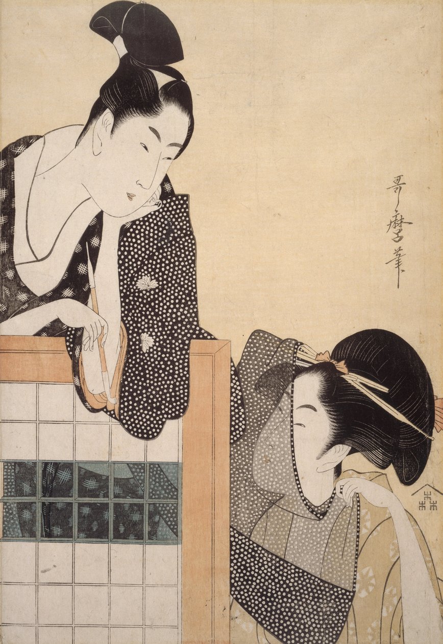 Par, com, um, tela ereta de Kitagawa Utamaro